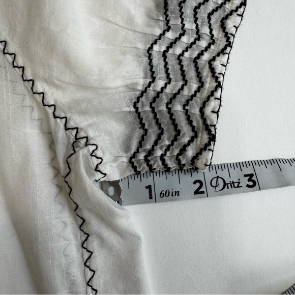 J.Crew Vintage White Gauze Blouse Black Embroidered V-Neck Puff Sleeve 0 - Picture 13 of 15